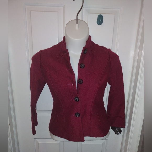 Coldwater Creek Knit Jacket Front Designer Buttons Burgundy Red Sz 8p - Picture 5 of 8